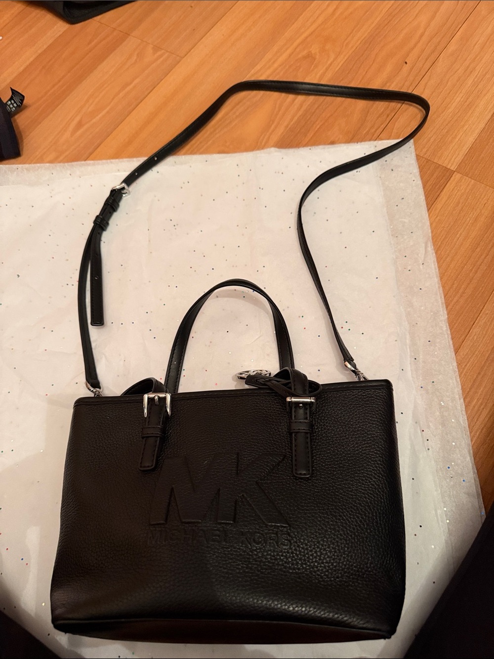 Michael Kors Black Pebbled Leather Satchel with Crossbody Strap